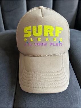 Clare V Surf Please S’il Vous Plait Beige Mesh Trucker Hat ☀️ Limited Edition